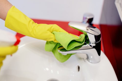 Kitchen and bathroom domestic cleaning tasks in a Mayfair home